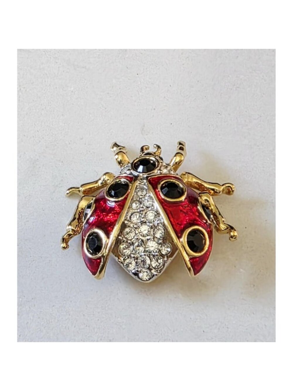 Vintage Signed BUTLER Red Enamel & Pavé Rhinestone Ladybug Brooch - Picture 5 of 7